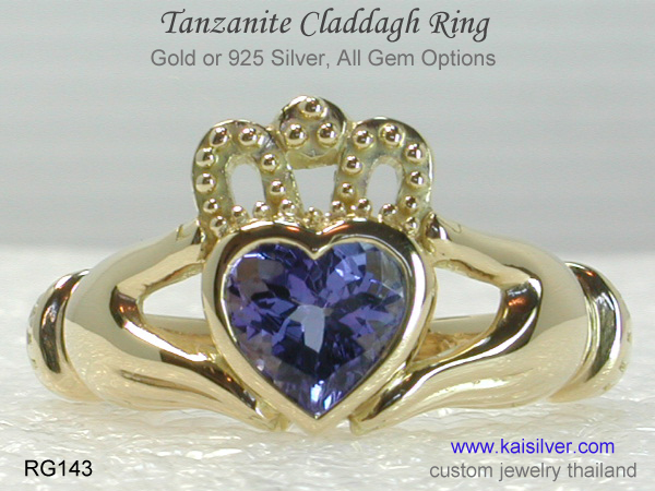 tanzanite claddagh ring 