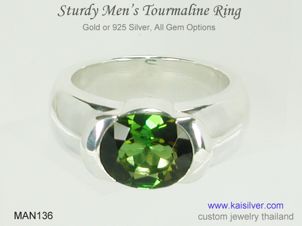 green gem ring for men tourmaline